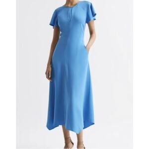 Reiss Blue Eleni viscose crepe midi dress size XS /2